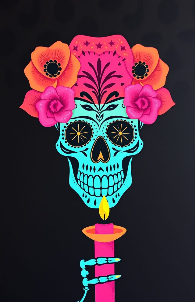 Marigold Skull Candle