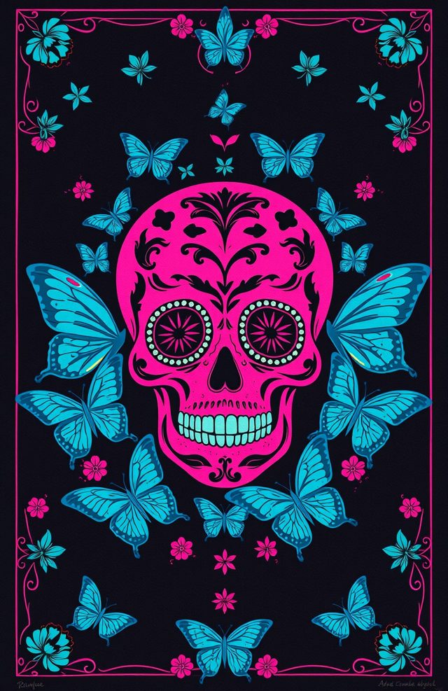 Teal Butterfly Skull