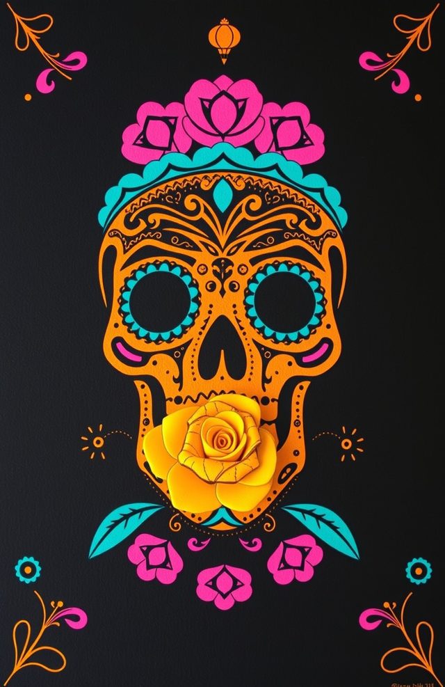 Marigold Skull Teal Rose