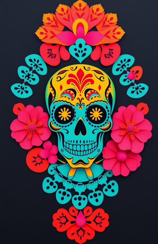 Marigold Skull Papel Picado