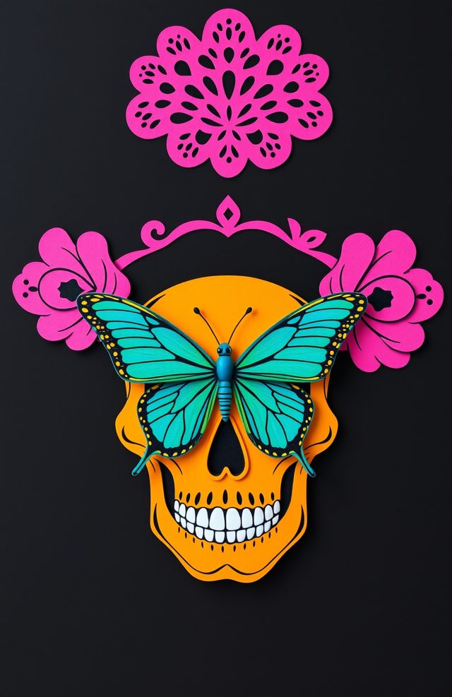 Marigold Skull Teal Butterfly