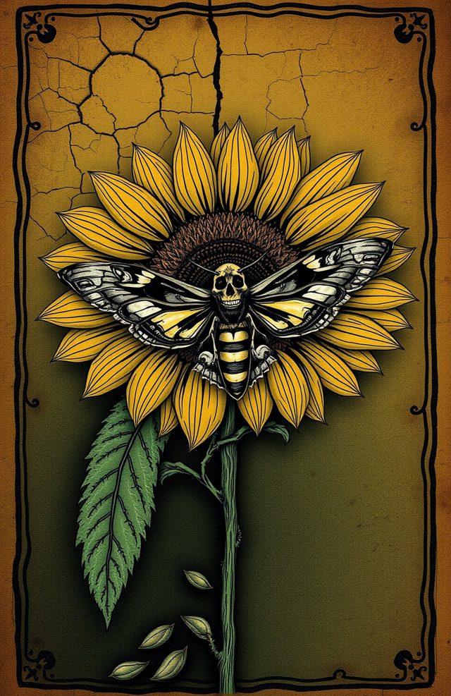 Withered Sunflower with Death Moth