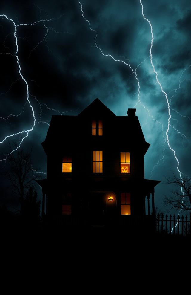 Haunted House Silhouette with Pumpkin