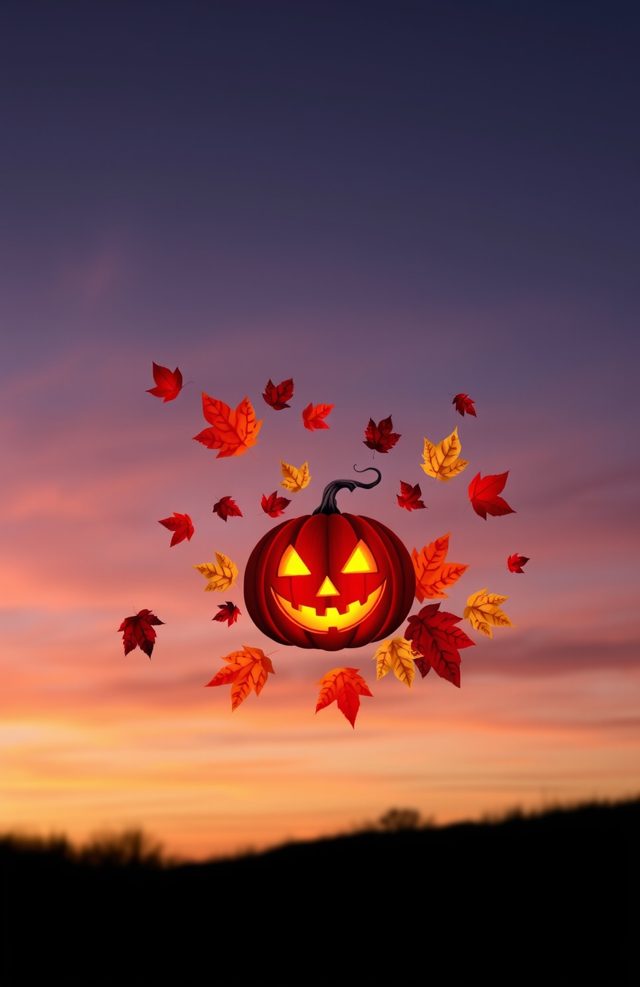 Autumn Leaves Floating Around Pumpkin