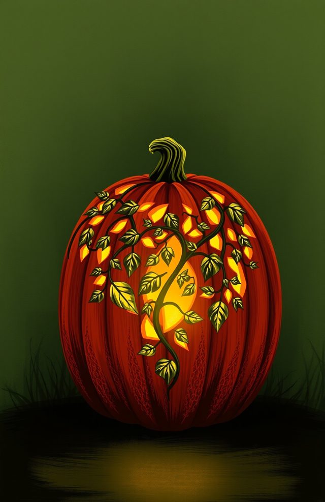 Pumpkin with Glowing Vine Patterns
