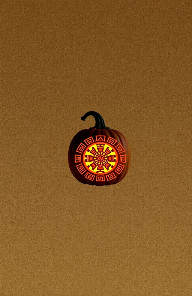 Pumpkin with Glowing Aztec Calendar