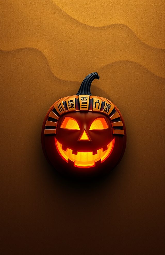 Pumpkin with Glowing Egyptian Hieroglyphs