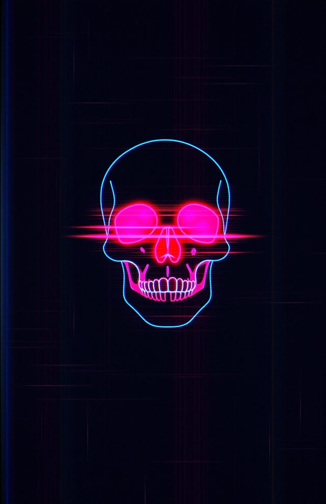 Neon Glitch Skull