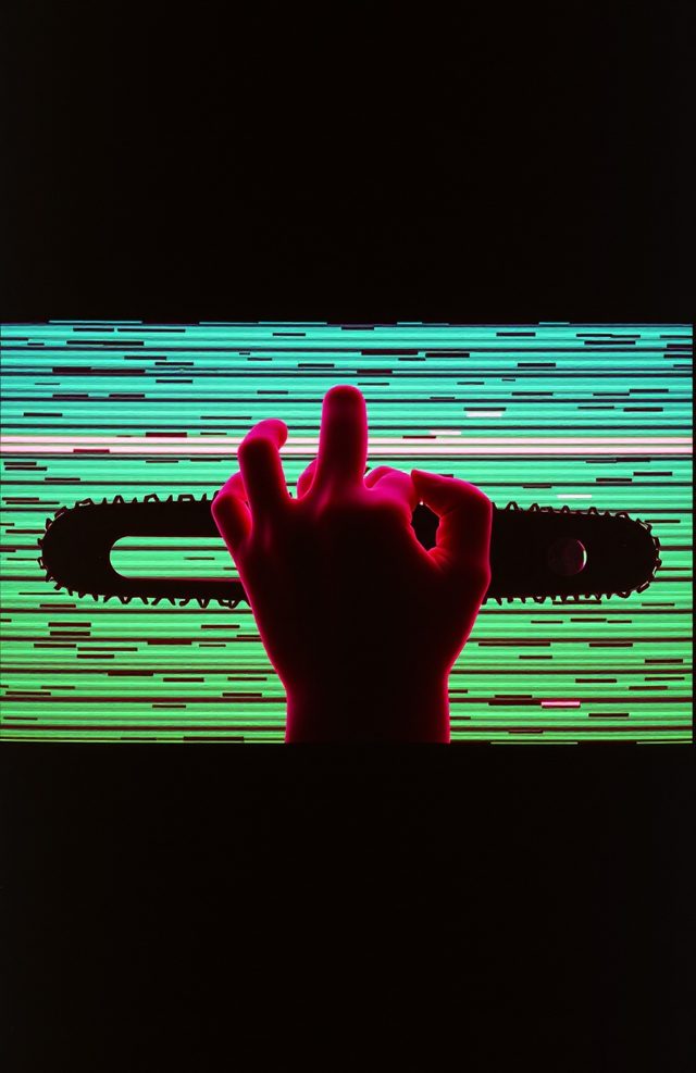 Glitchy Neon Chainsaw Hand