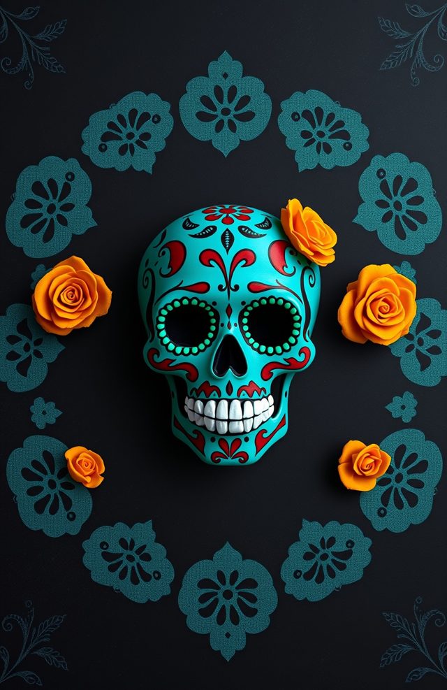 Phone Case: Teal Rose Skull