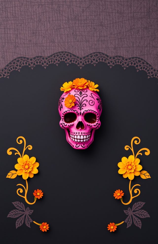 Phone Case: Pink Marigold Skull