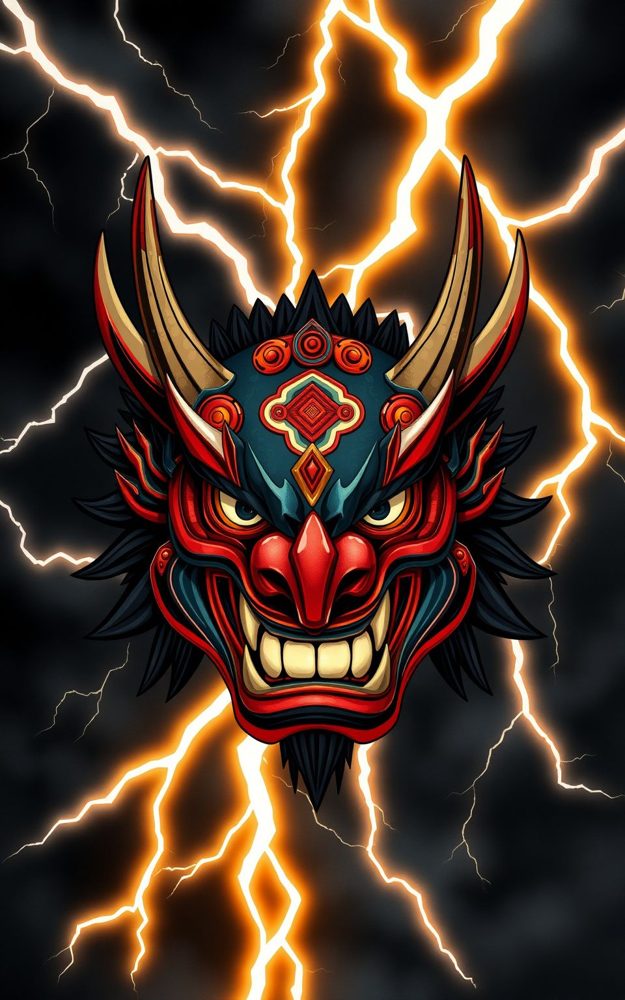 Fierce Japanese Oni Demon Mask Phone Case For iPhone Samsung