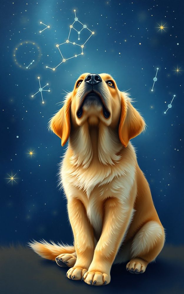 Whimsical Golden Retriever Stargazing