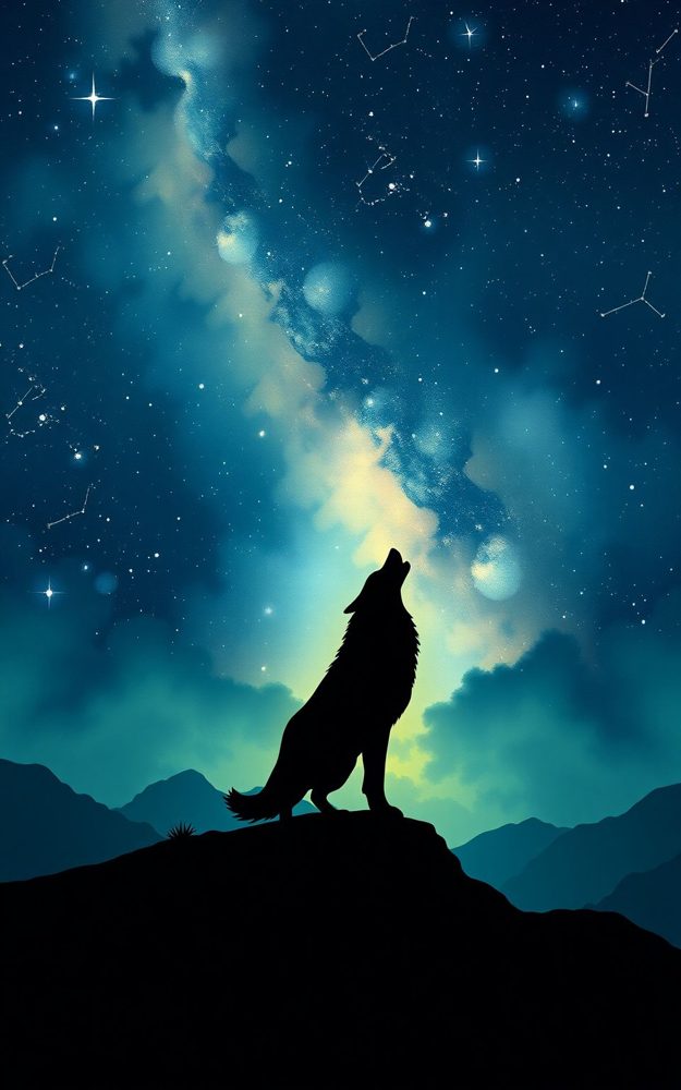 Celestial Wolf Stargazer Silhouette