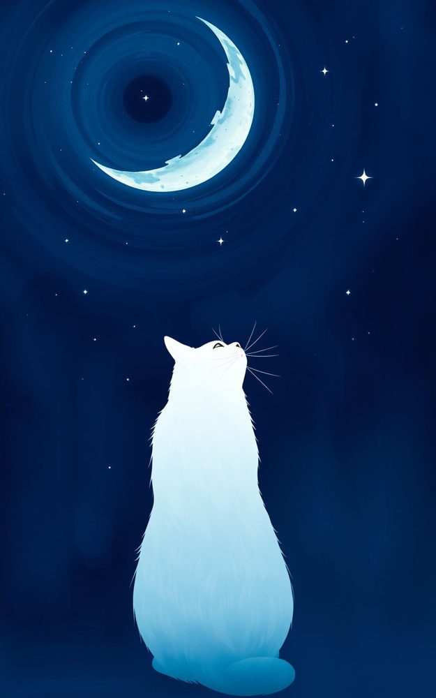 Mystic Lunar Cat Minimalist Illustration