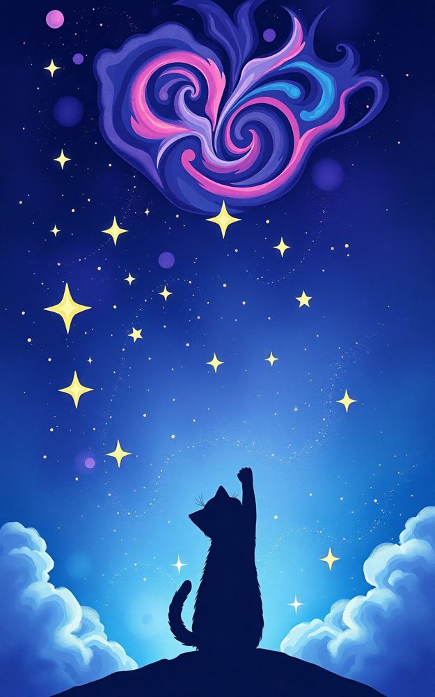 Whimsical Starry Night Galactic Kitten