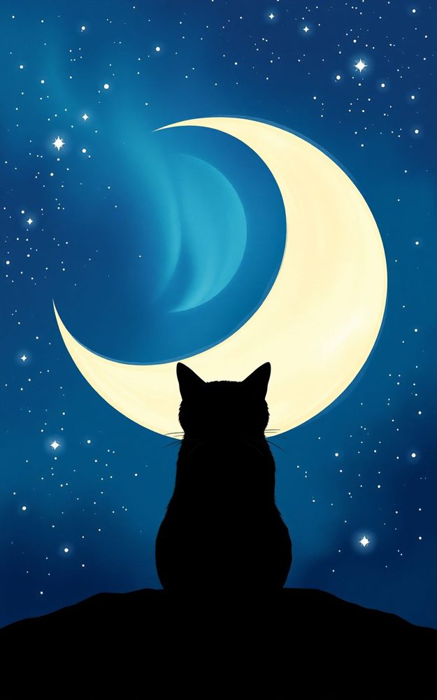 Crescent Moon Feline Silhouette Phone Case For iPhone Samsung