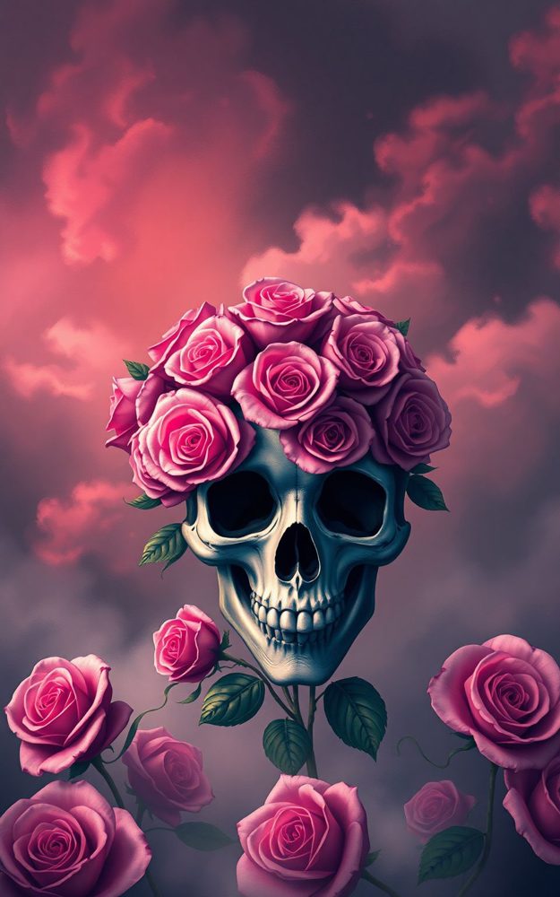 Skull Roses Gothic Floral Phone Case For iPhone Samsung