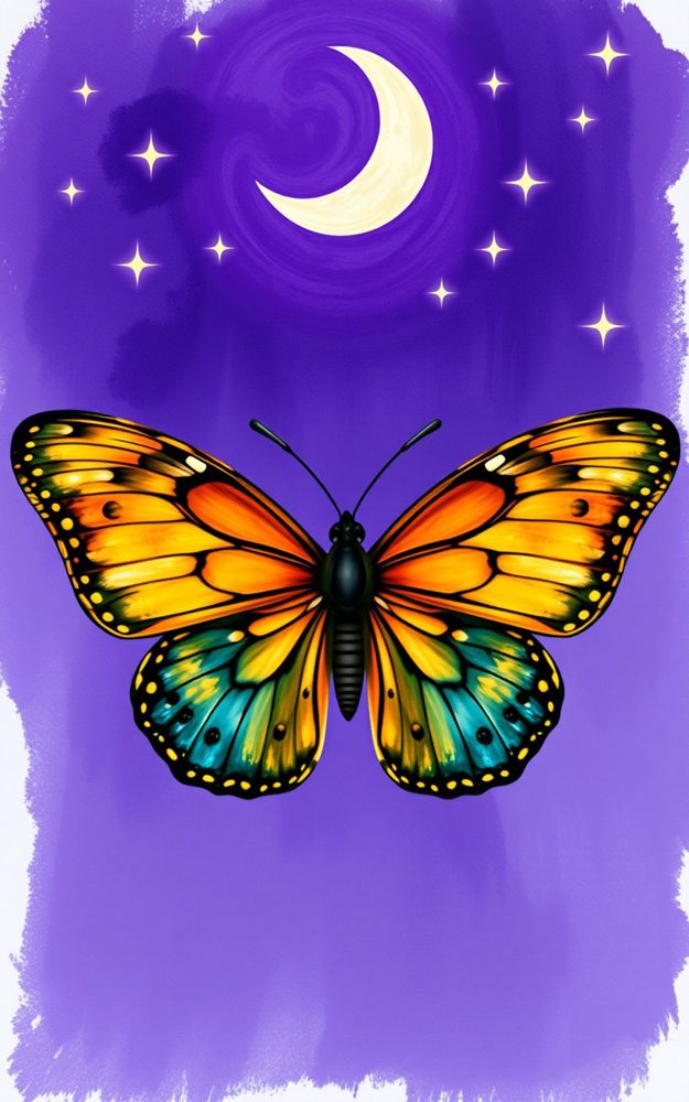 Painterly Butterfly Moon Phase Phone Case For iPhone Samsung