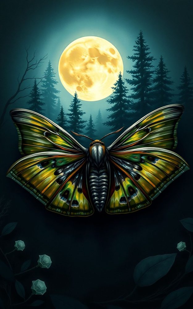 Mystic Lunar Moth Moonlit Forest