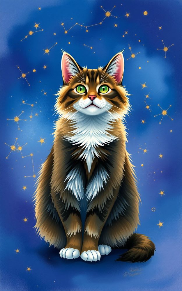 Stylized Digital Art Mystic Cat Stardust Dream