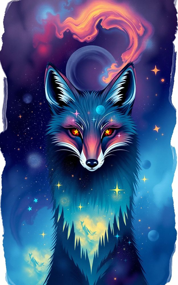 Vibrant Cosmic Fox Celestial Stardust