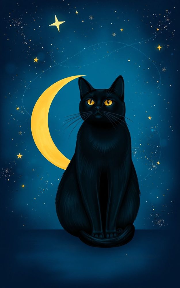 Digital Art Crescent Moon Cat Phone Case For iPhone Samsung