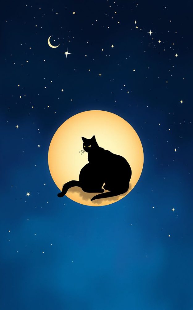 Silhouette Art Crescent Moon Cat