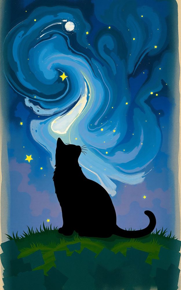 Painterly Silhouette Starry Night Cat Phone Case For iPhone Samsung