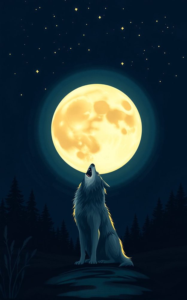 Celestial Wolf Howling Moon Stylized Illustration Phone Case For iPhone Samsun