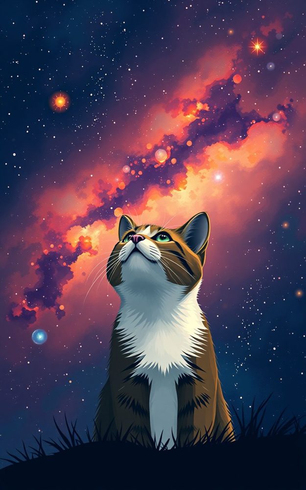 Cosmic Cat Galaxy Gaze Digital Art Phone Case For iPhone Samsung