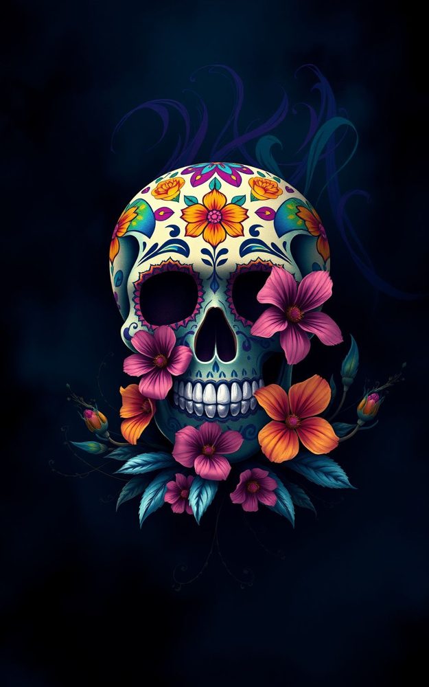 Floral Skull Sugar Art Phone Case For iPhone Samsung