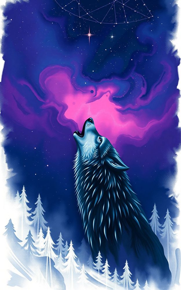 Galactic Wolf Howl Night Sky Phone Case For iPhone Samsung