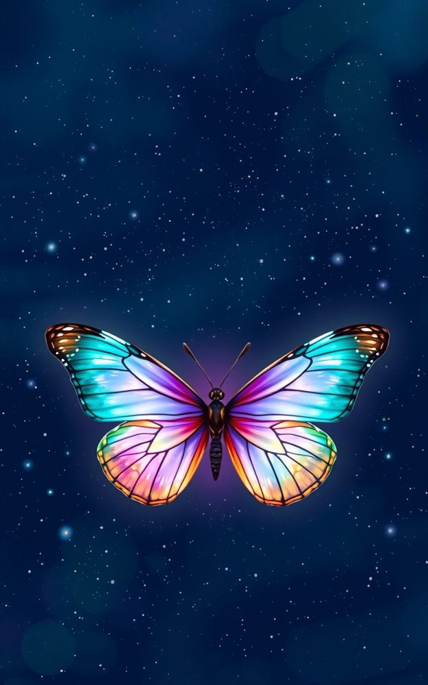 Vibrant Galactic Butterfly Night Flight
