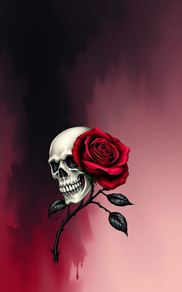 Gothic Skull Crimson Rose Phone Case For iPhone Samsung