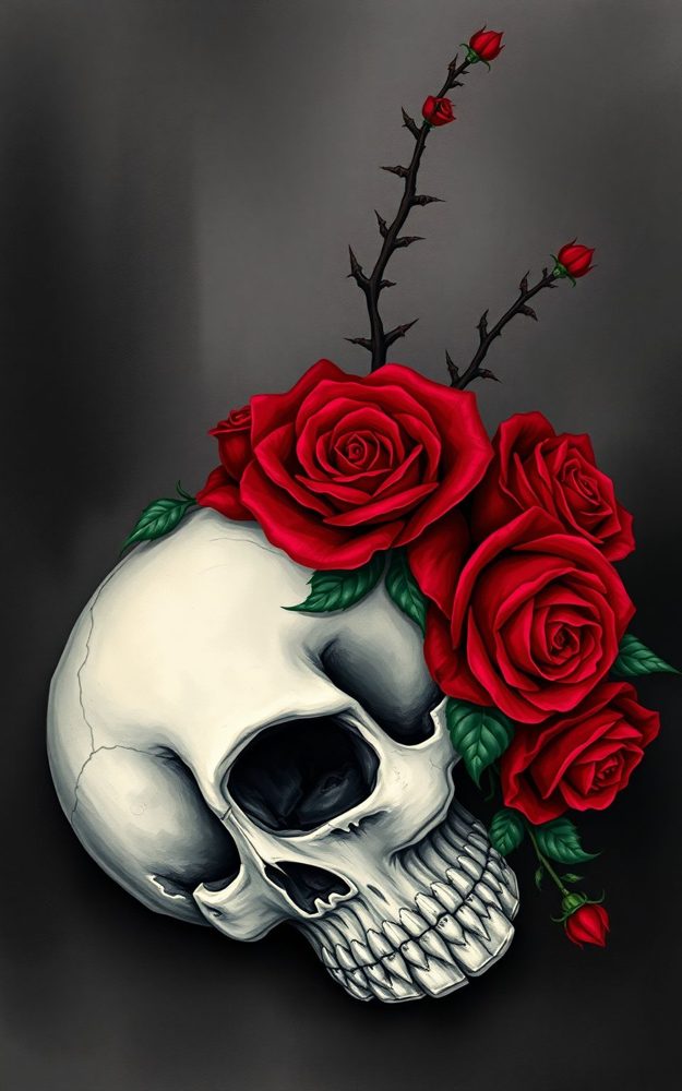 Gothic Skull Roses Romance Phone Case For iPhone Samsung