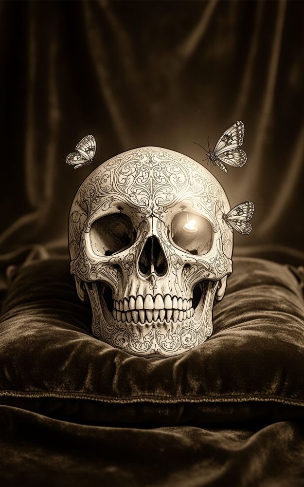 Ornate Skull Butterflies Gothic Phone Case For iPhone Samsung