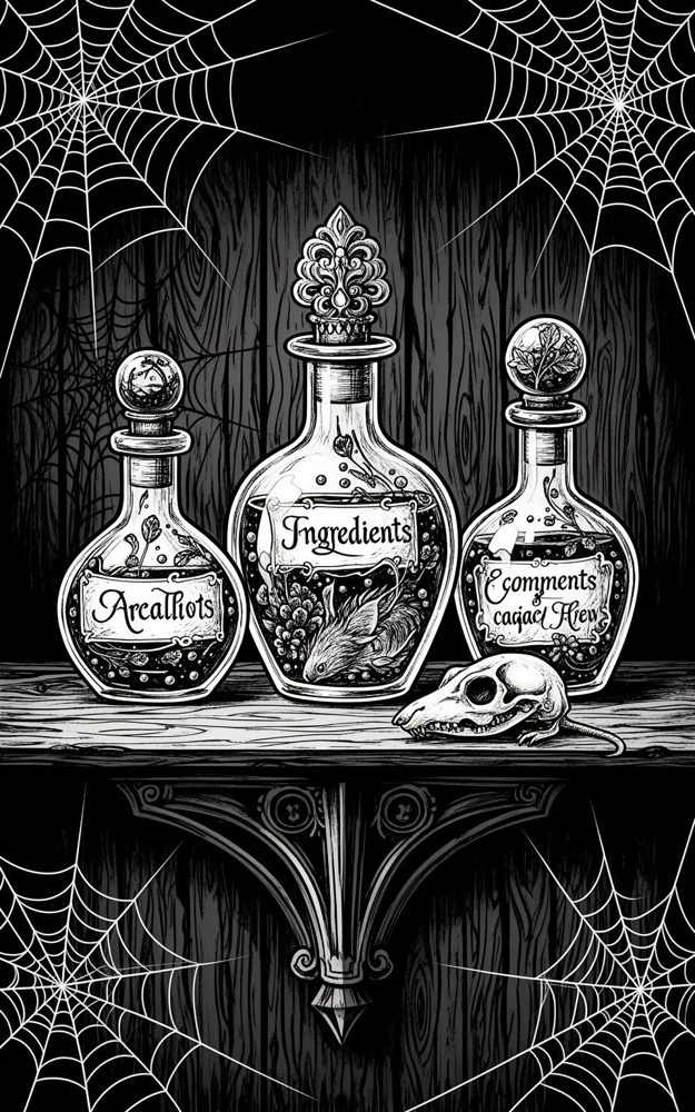 Gothic Apothecary Shelf Illustration