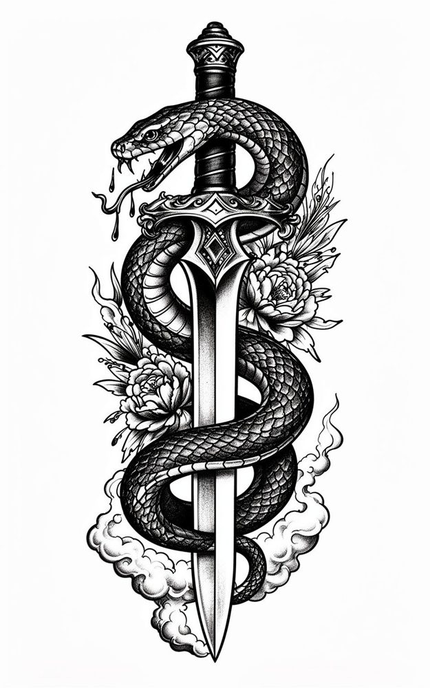 Serpent's Kiss Traditional Tattoo Gothic Dark
