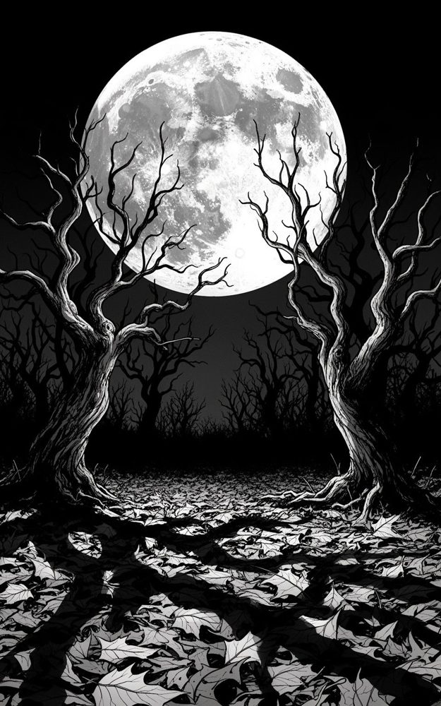 Monochrome Spooky Moonlit Trees