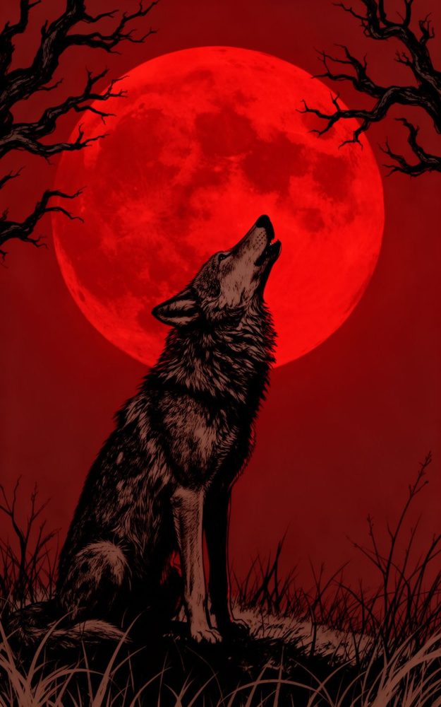 Crimson Lunar Wolf Moon Illustrative