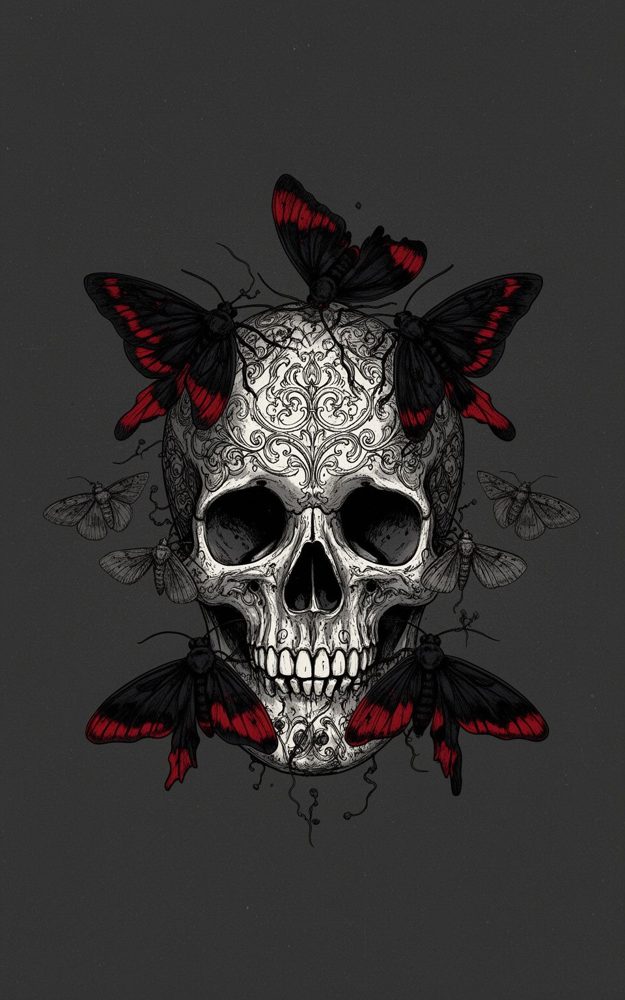 Ornate Skull Moths Velvet Wings Phone Case For iPhone Samsung