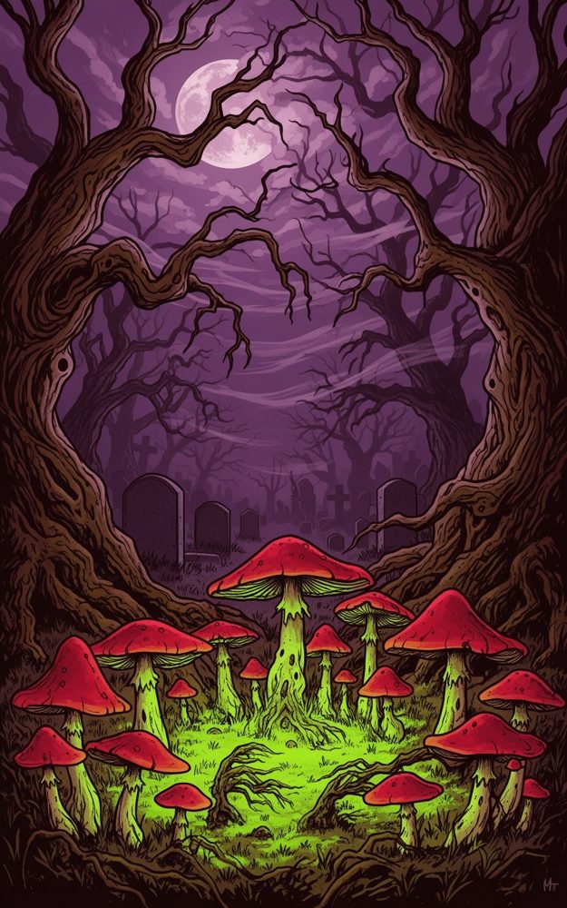 Dark Fantasy Toadstool Midnight Gathering Phone Case For iPhone Samsung