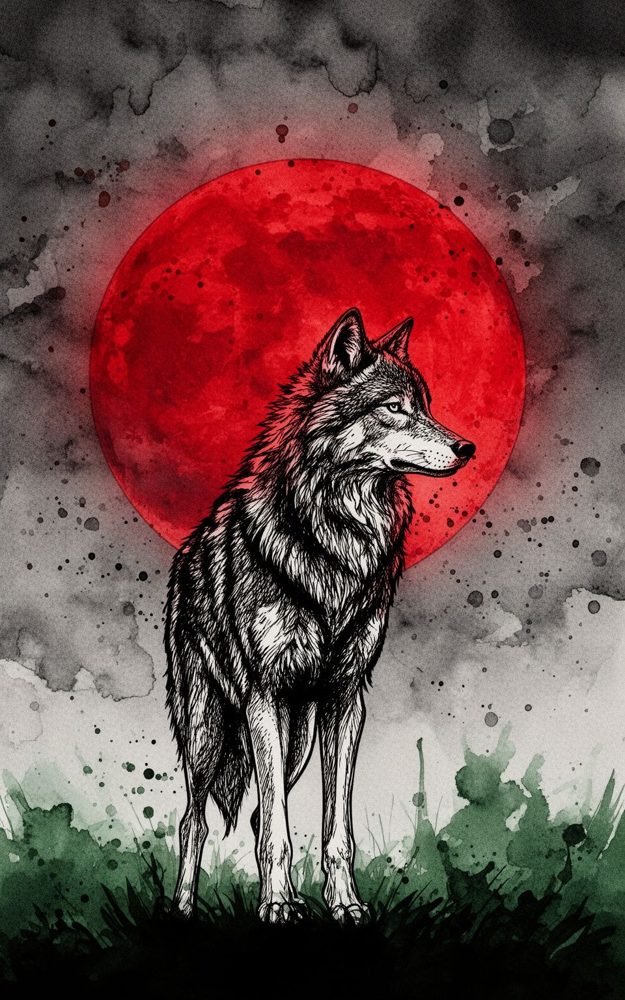 Watercolor Wolf Crimson Howl Moon Phone Case For iPhone Samsung