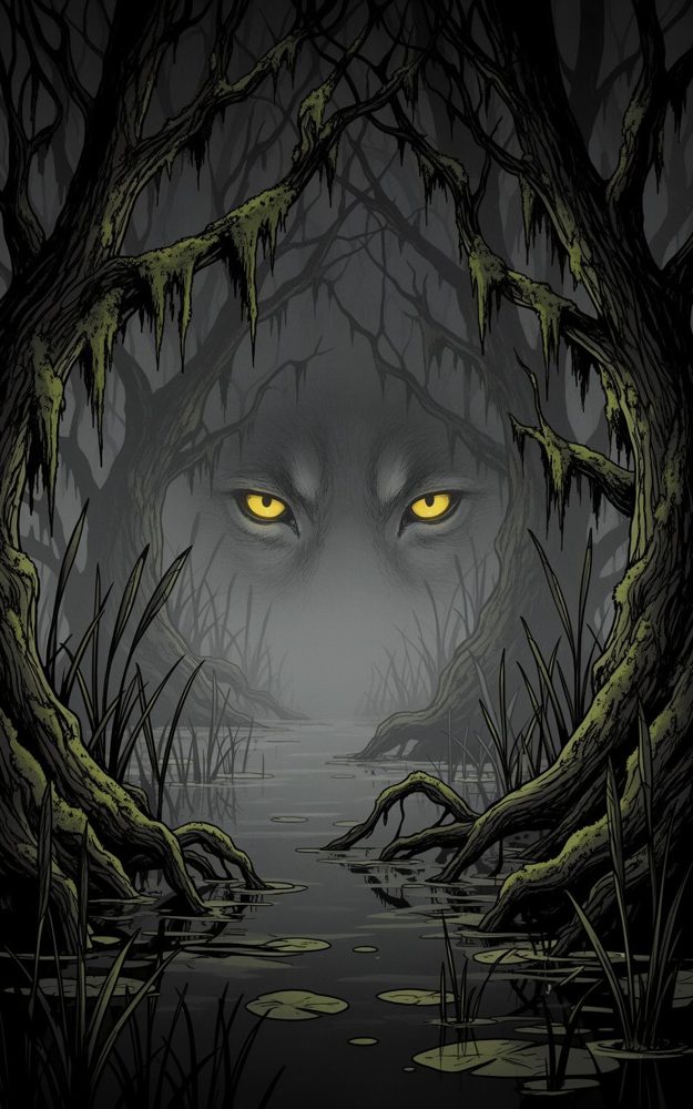 Ominous Swamp Monster Eyes Beneath Phantom Mire