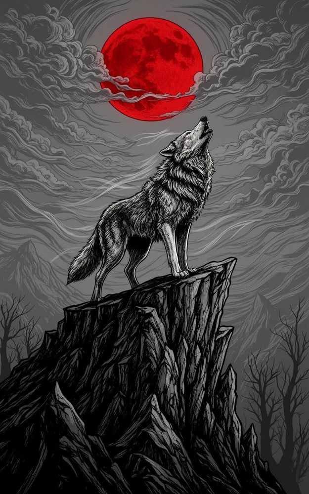Illustrative Wolf Moon Crimson Luna Lament