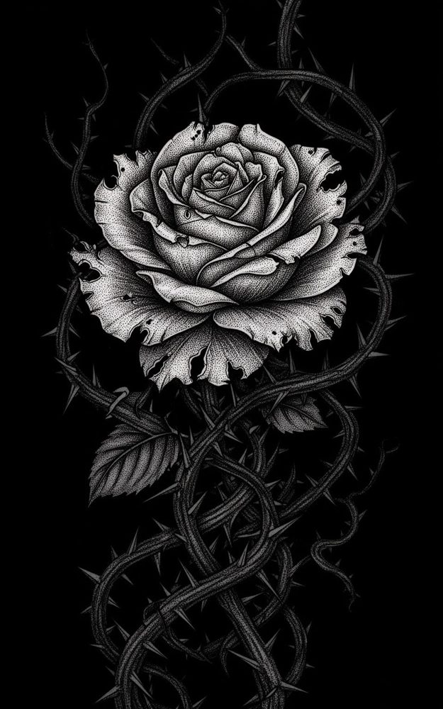 Stippled Rose Thorns Embrace Decay