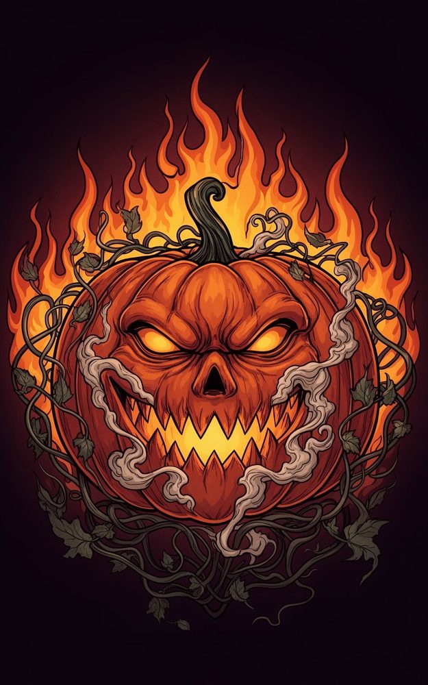 Fiery Carved Pumpkin Jack Gilded Grin