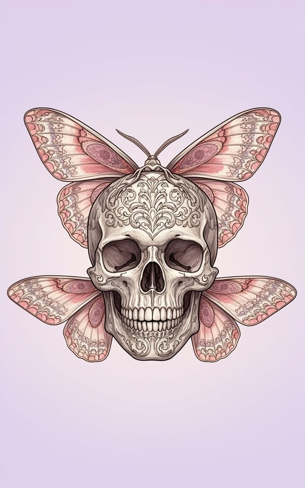 Ornate Skull Butterfly Memento Mori