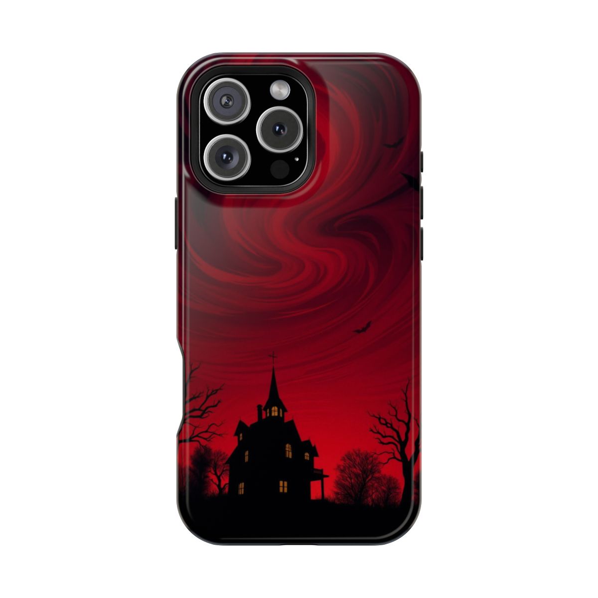 Haunted House Silhouette — Crimson Sky